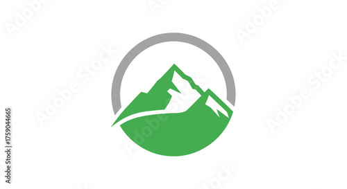 Green mountain peak inside gray circle