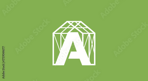 Letter A framed by greenhouse structure on green