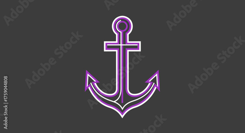 Sleek anchor graphic, double outline, white and purple on gray