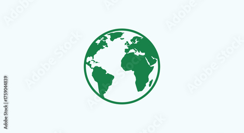 Green earth globe. Graphic outline of continents. Simple, eco-themed isolated on white background