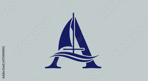 Dark blue "A" sailing-vessel graphic on gray backdrop