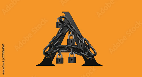 Letter "A" bound by metal chains and padlocks