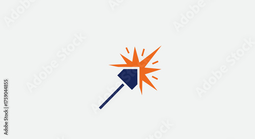 Geometric sparkler icon, blue handle and orange sparks