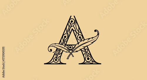 Ornate letter A with feathers