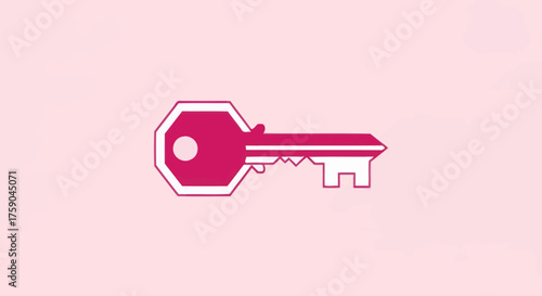Pink key with a white outline, on a pink background