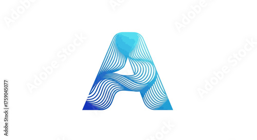 Blue letter A. Wavy parallel lines fill the shape with a gradient from dark to light blue, white background