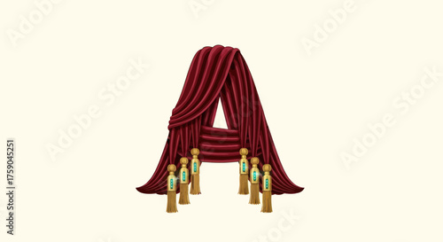 Letter "A" draped in velvet with tasseled gold rope