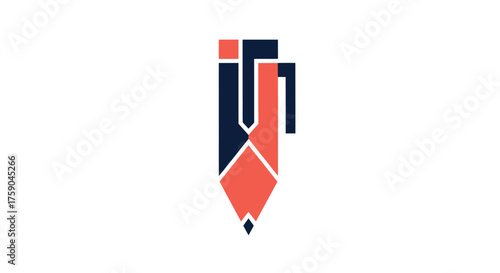 Stylized, abstract pencil form, coral and navy