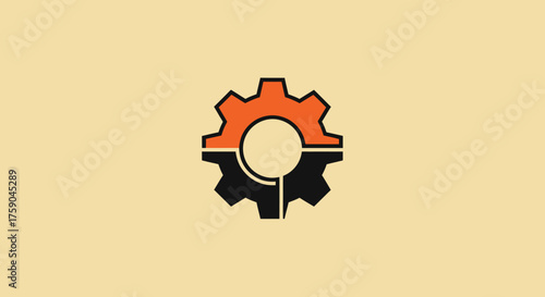 Gear-like logo with split color and circle element
