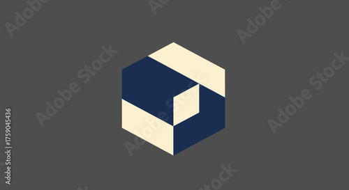Abstract geometric structure, navy and cream on gray