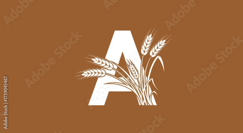 White 'A' with wheat sheaf against a brown background