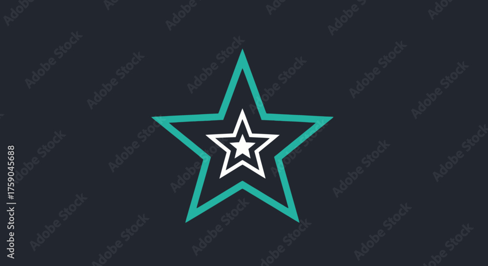 Fototapeta premium Three nested stars, teal and white, on dark gray background