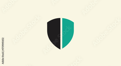 Shield divided vertically, black on the left, teal on the right
