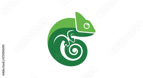 Green chameleon silhouette, tail coiled