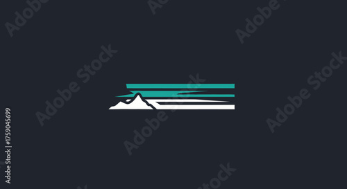 Mountain peak icon, turquoise lines