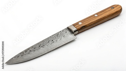 Damascus Kitchen Knife with Wooden Handle – Isolated on White