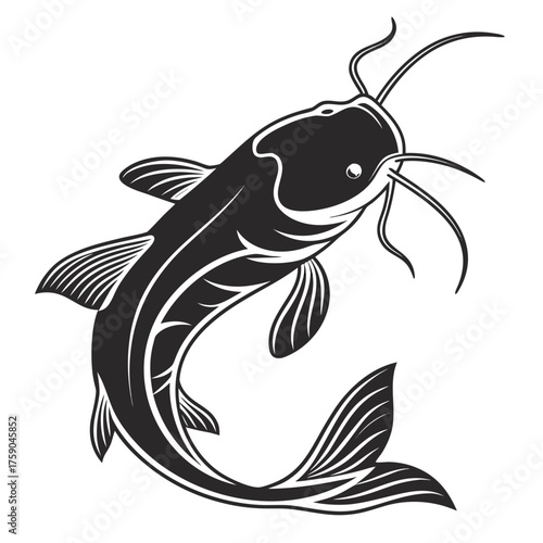 Stylized black and white catfish illustration