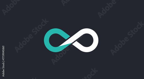 Teal and white infinity symbol on a dark background