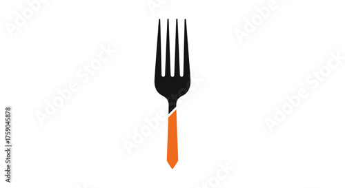 Fork icon, black top with four prongs, orange handle