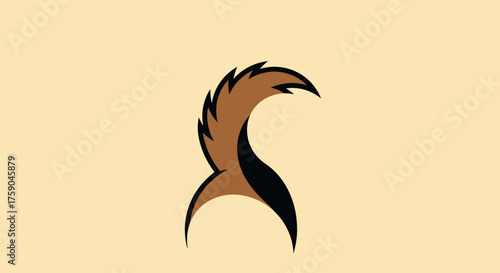 Animated fox tail, brown and black, curls sharply on tan