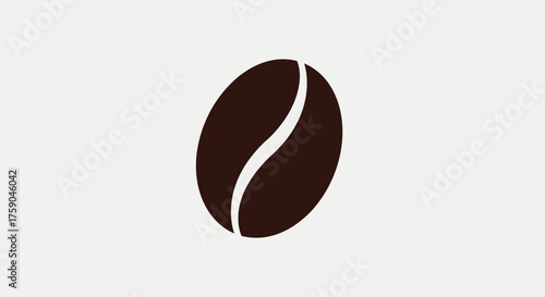 Brown coffee bean with white center line, on white background