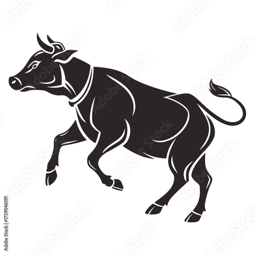 Powerful black silhouette of a charging bull