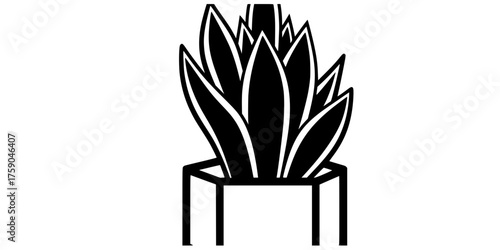 Architectural Snake Plant Vector - Bold line, high contrast flat black and white illustration of a Sansevieria houseplant for modern interior and clean design