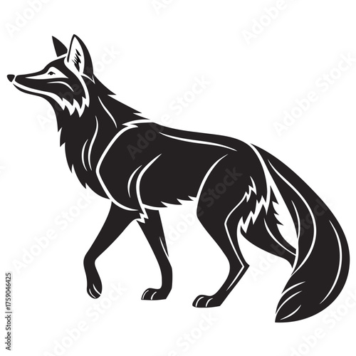 Stylized black fox silhouette with bushy tail