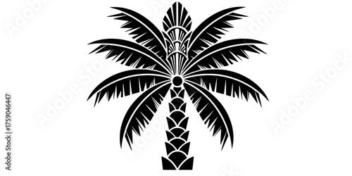 Art Deco Style Palm Tree Vector - Bold line, geometric black and white illustration blending tropical nature with 1920s elegance for luxurious and retro design