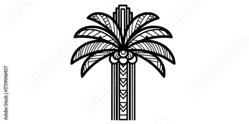 Art Deco Style Palm Tree Vector - Bold line, geometric black and white illustration blending tropical nature with 1920s elegance for luxurious and retro design