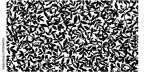 Refined Grit Botanical Pattern - Bold line, seamless black and white vector pattern of abstract plants with subtle grainy texture for edgy, tactile, and raw designs