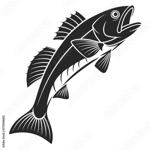 Stylized black and white jumping fish silhouette