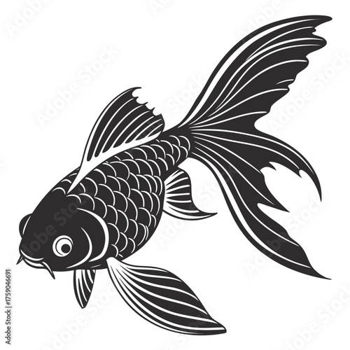 Stylized black and white koi fish illustration