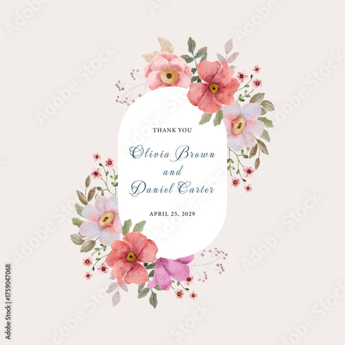soft pink floral watercolor elliptical frame