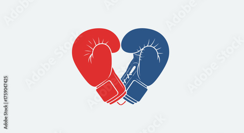 A powerful symbol of love and passion for combat sports, featuring red and blue boxing gloves forming a heart shape on a light background