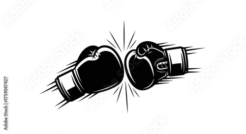 A powerful clash of two boxing gloves in a monochrome vector graphic, representing a duel, competition, or intense conflict