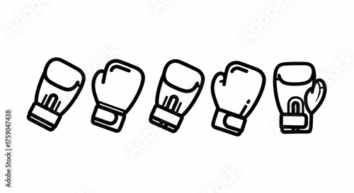 Minimalist collection of line art boxing glove icons. A simple vector set for sports, fitness, and combat design, isolated on a white background