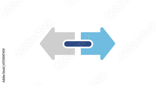 Vector graphic icon of two opposing arrows symbolizing bidirectional transfer, data exchange, and digital connectivity