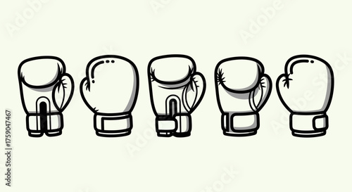 Vector illustration set of boxing gloves from multiple perspectives, creative hand-drawn sports equipment icons for design