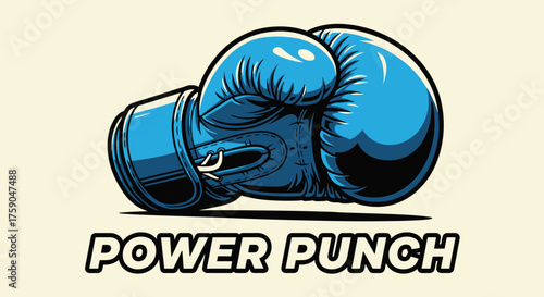 Illustration of a single blue boxing glove in a retro style. This powerful icon symbolizes combat sports, fighting, and the concept of a knockout punch