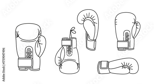 Professional vector illustration set of boxing gloves in a clean outline style for combat sports themes