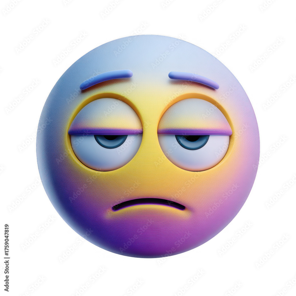 Fototapeta premium Tired Emotion Emoji with Subtle Gradient and Distinct Expression isolated on transparent background.