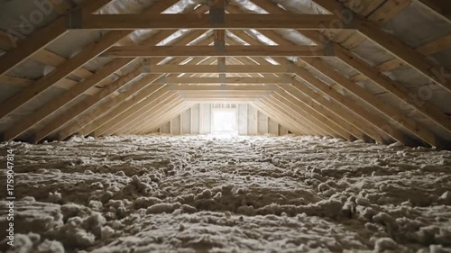 Attic Insulation: Architectural Interior with Wooden Beams and Light