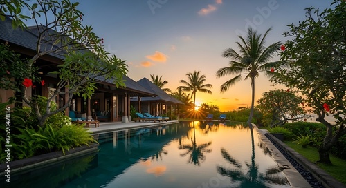 Wallpaper Mural Serene villa with infinity pool reflecting vibrant sunset hues Torontodigital.ca
