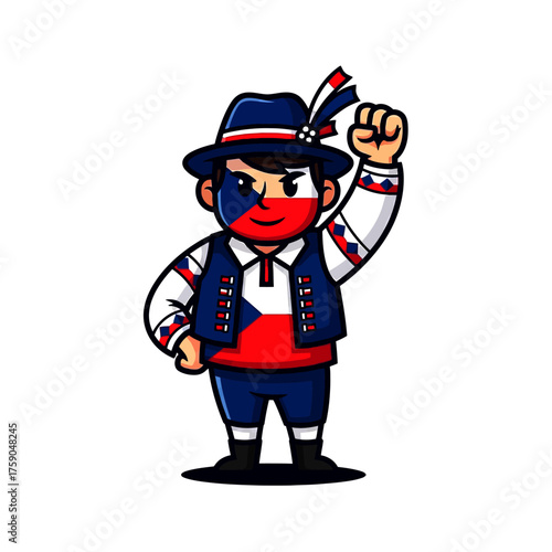 Czech Republic National Icon Cheerful Figure with Patriotic Attire and Raised Fist