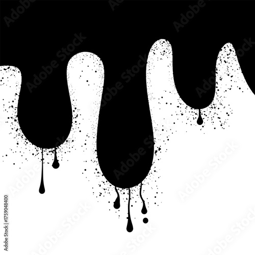 Graffiti spray paint splashes black ink, glaze drips