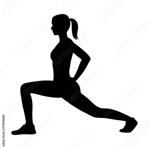 Woman doing lunges silhouette vector illustration for fitness exercise and workout concept art