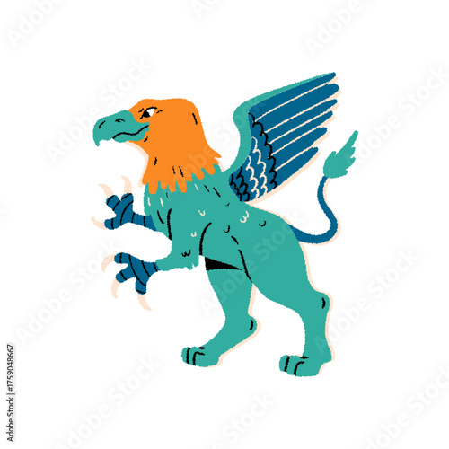 Griffin. Mythological creature. Fantasy monster. Cartoon vector illustration.