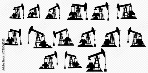 Silhouetted oil derricks pumping, a symbol of the petroleum industry and energy production.