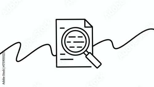Magnifying glass examining document for detailed analysis and research